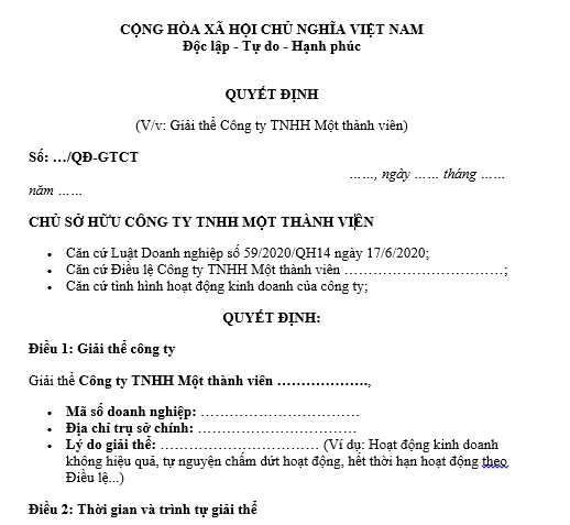 quyết dịnh giải thể